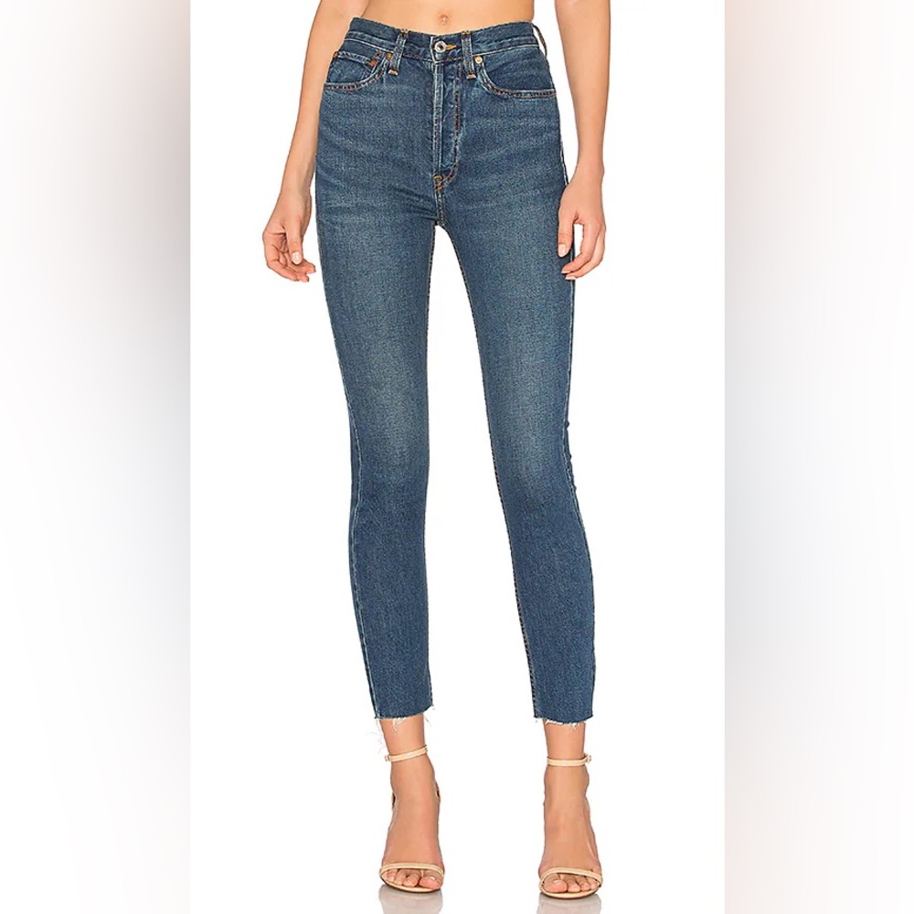 Re/Done Originals High Rise Ankle Crop Jean Raw Hem Size 28 Minimalist Casual